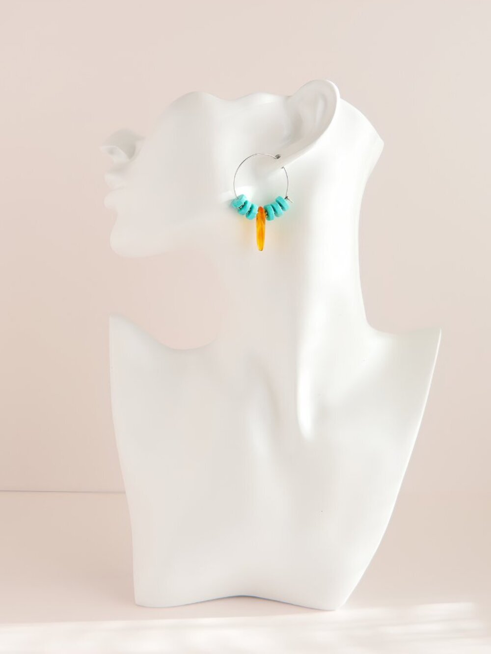 Turquoise Hoop Earrings with Baltic Amber - Picture 2 of 5